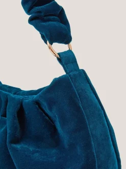 Monsoon Blue Vela Ruched Velvet Bag