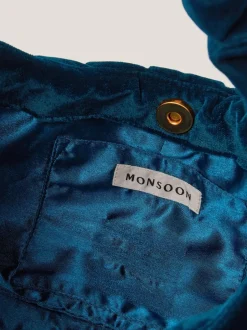 Monsoon Blue Vela Ruched Velvet Bag