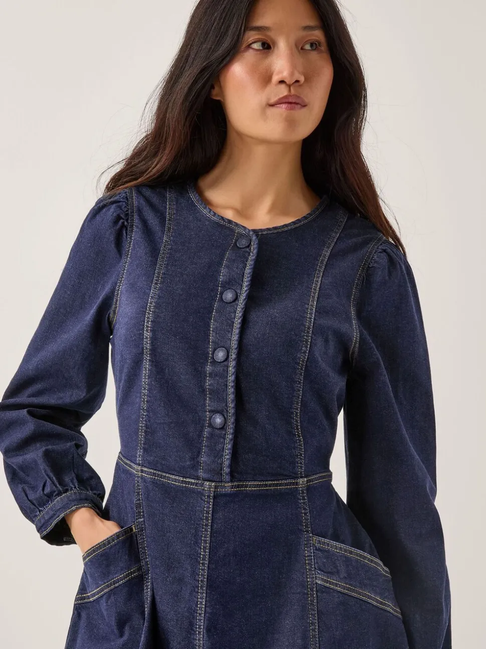 Monsoon Blue Vivian Button Denim Midi Dress