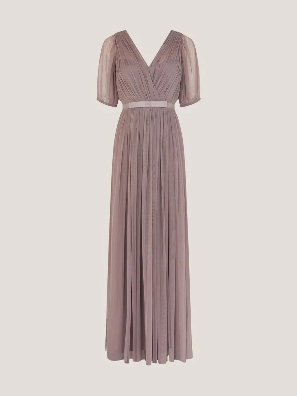 Monsoon Brown Ellie Sheer Sleeve Plunge Tulle Maxi Dress