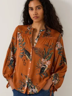 Monsoon Brown Georgie Botanical Print Blouse