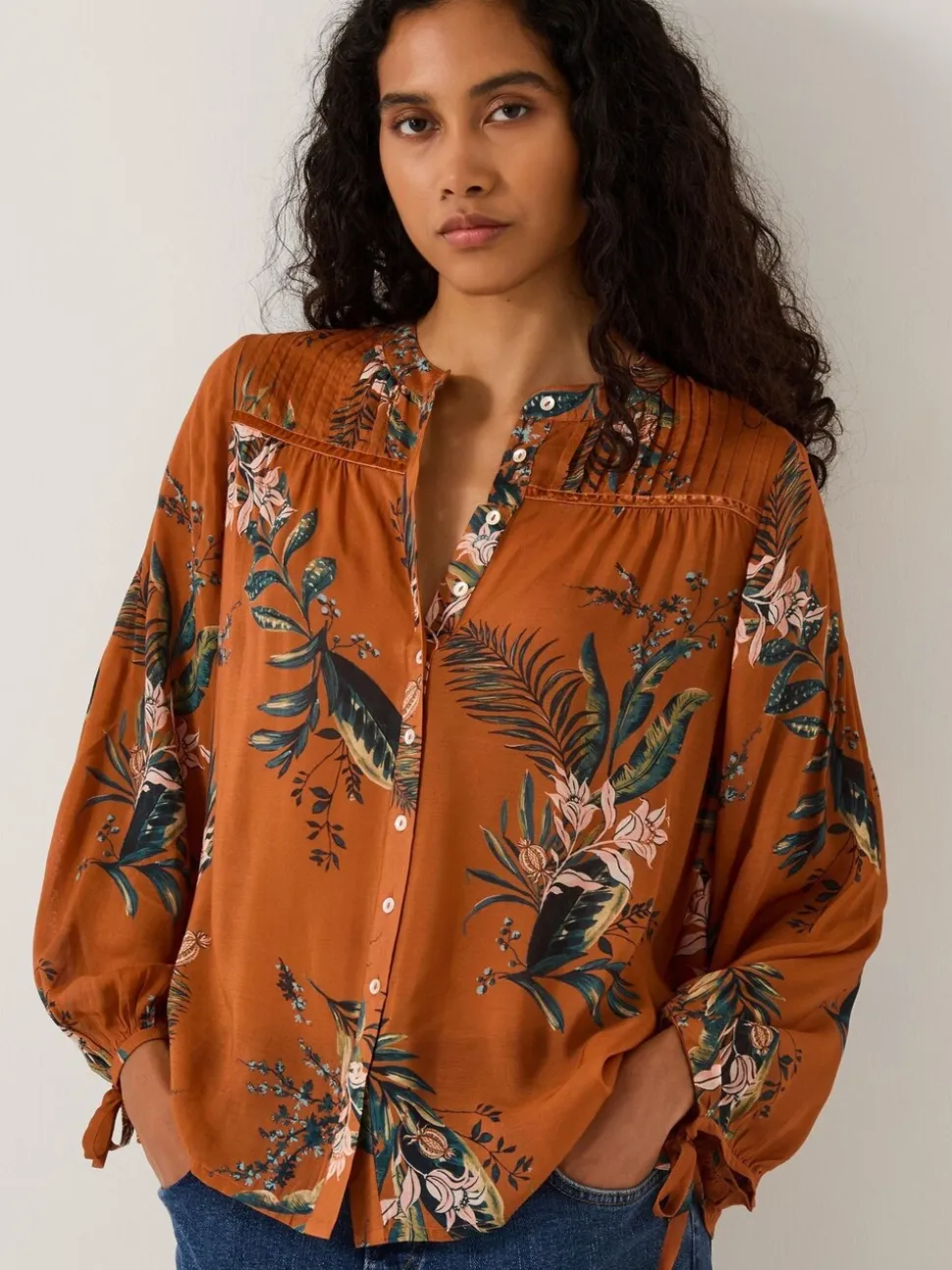 Monsoon Brown Georgie Botanical Print Blouse