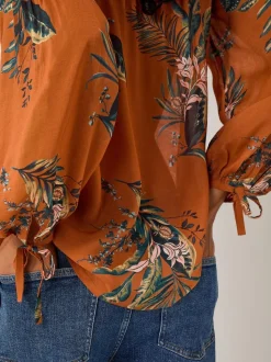 Monsoon Brown Georgie Botanical Print Blouse
