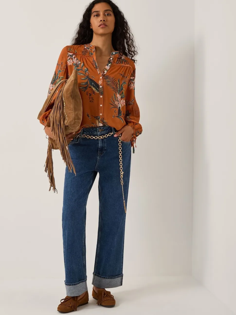 Monsoon Brown Georgie Botanical Print Blouse