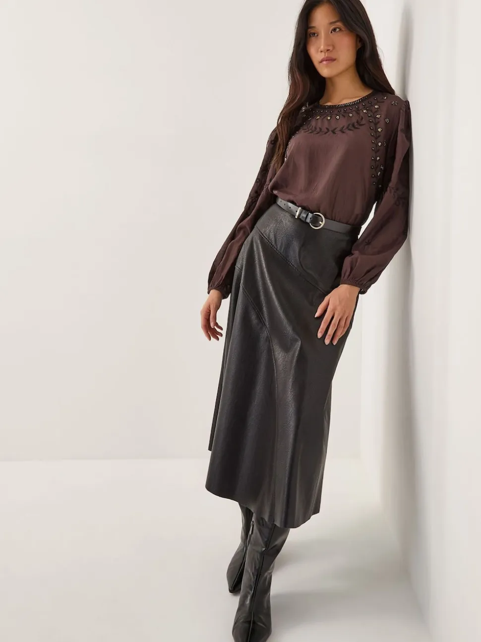Monsoon Brown Isabelle Floral Embellished Top