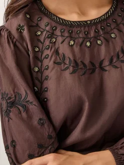 Monsoon Brown Isabelle Floral Embellished Top