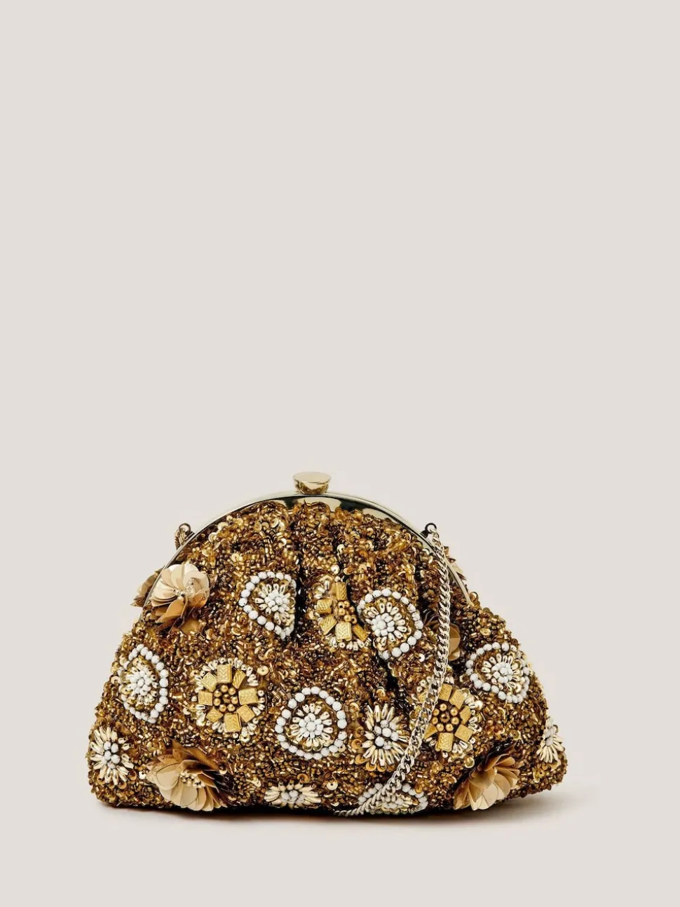 Monsoon Brown Lulu Flower Embellished Clutch Bag