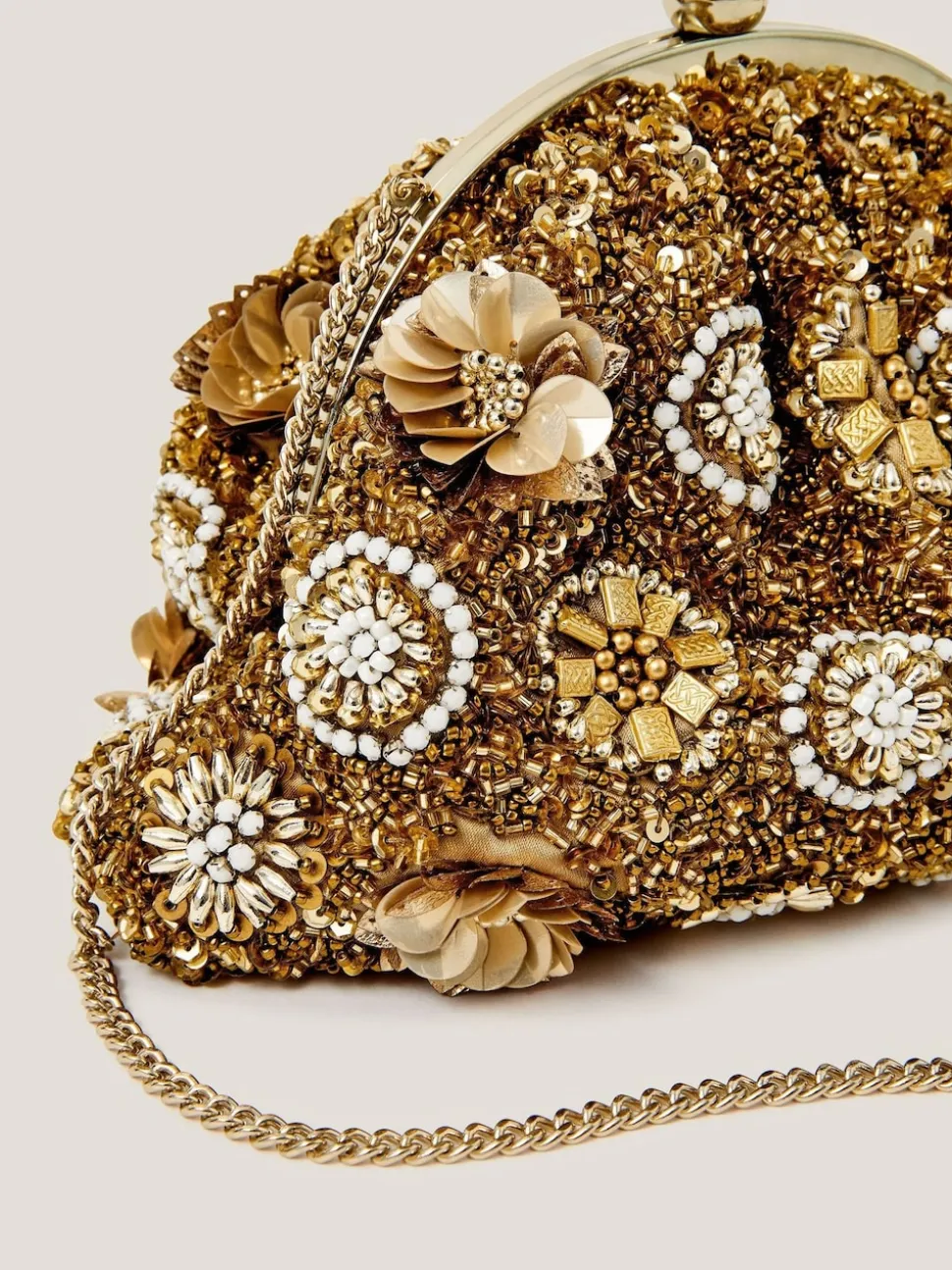 Monsoon Brown Lulu Flower Embellished Clutch Bag