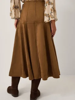 Monsoon Brown Macy Suedette A-Line Midi Skirt