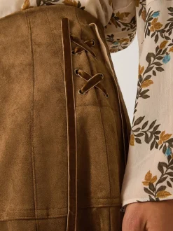 Monsoon Brown Macy Suedette A-Line Midi Skirt