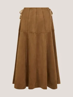 Monsoon Brown Macy Suedette A-Line Midi Skirt
