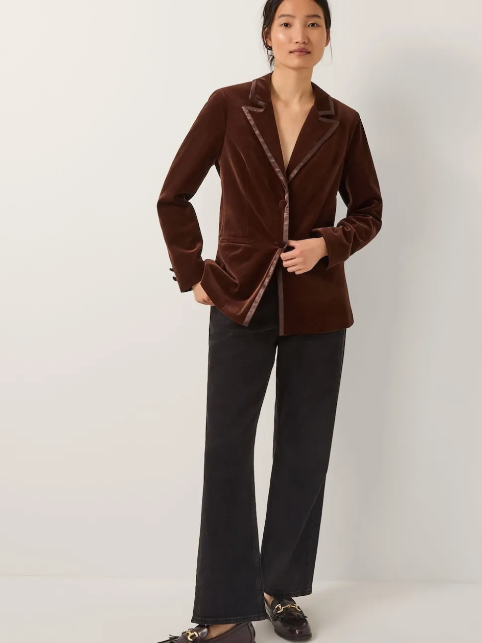Monsoon Brown Mila Single Breasted Velvet Blazer