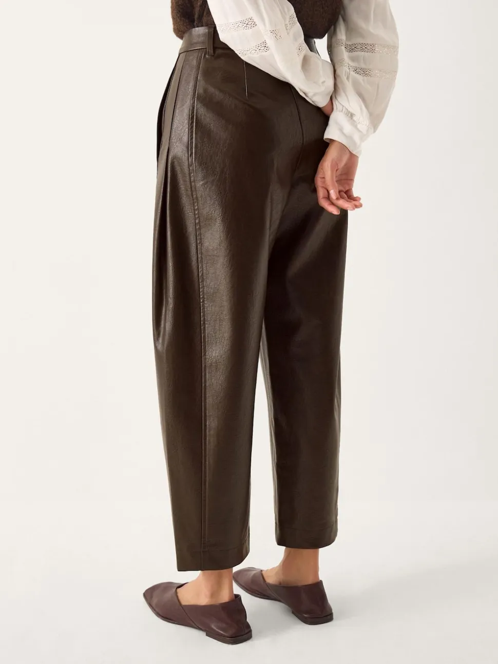 Monsoon Brown Tara Faux Leather Barrel Trousers