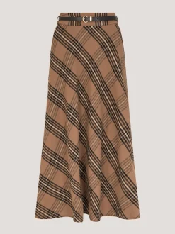 Monsoon Brown Willa Check Midi Skirt