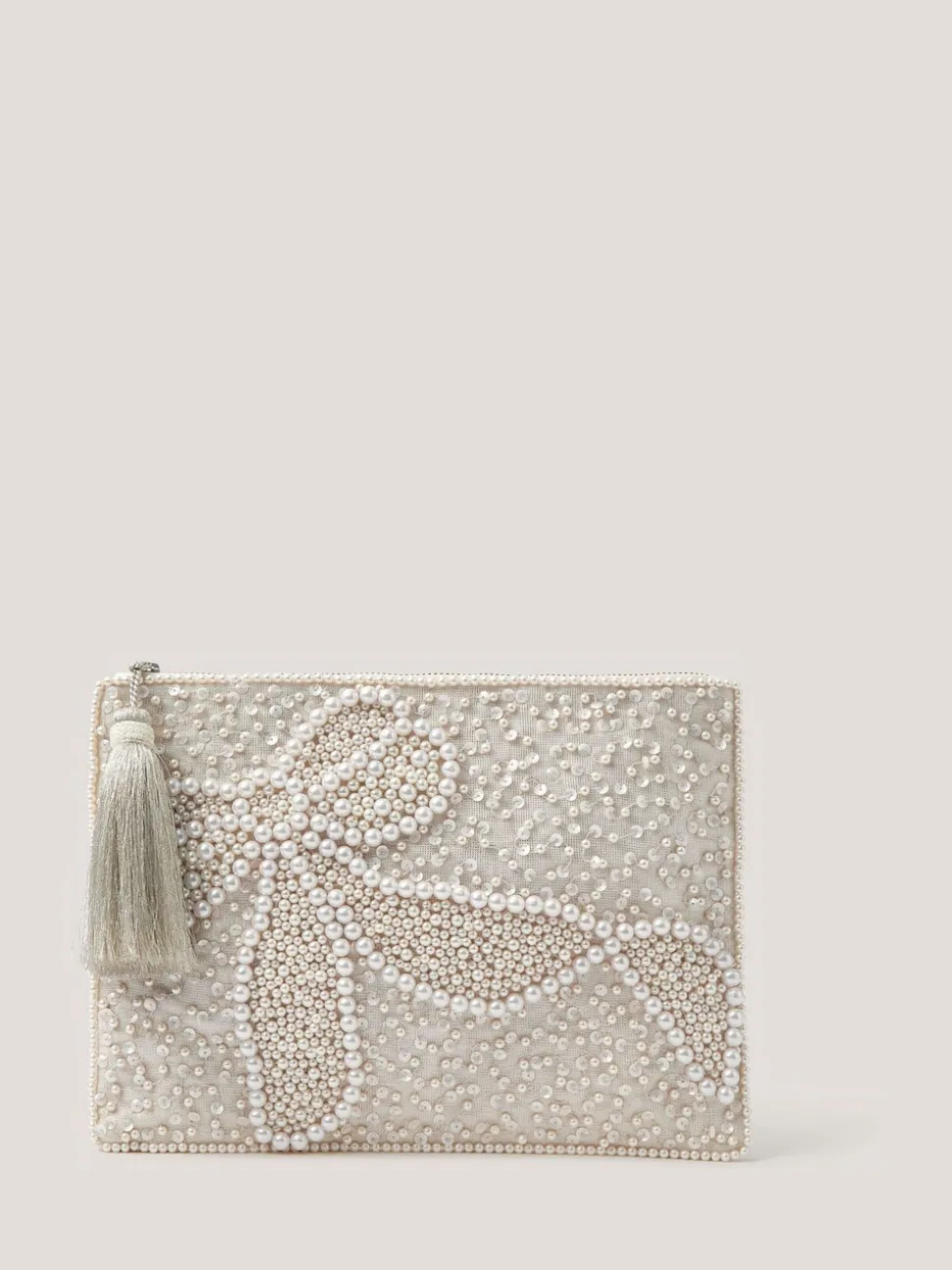Monsoon Cream Audra Beaded Bow Pouch
