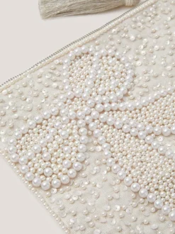 Monsoon Cream Audra Beaded Bow Pouch