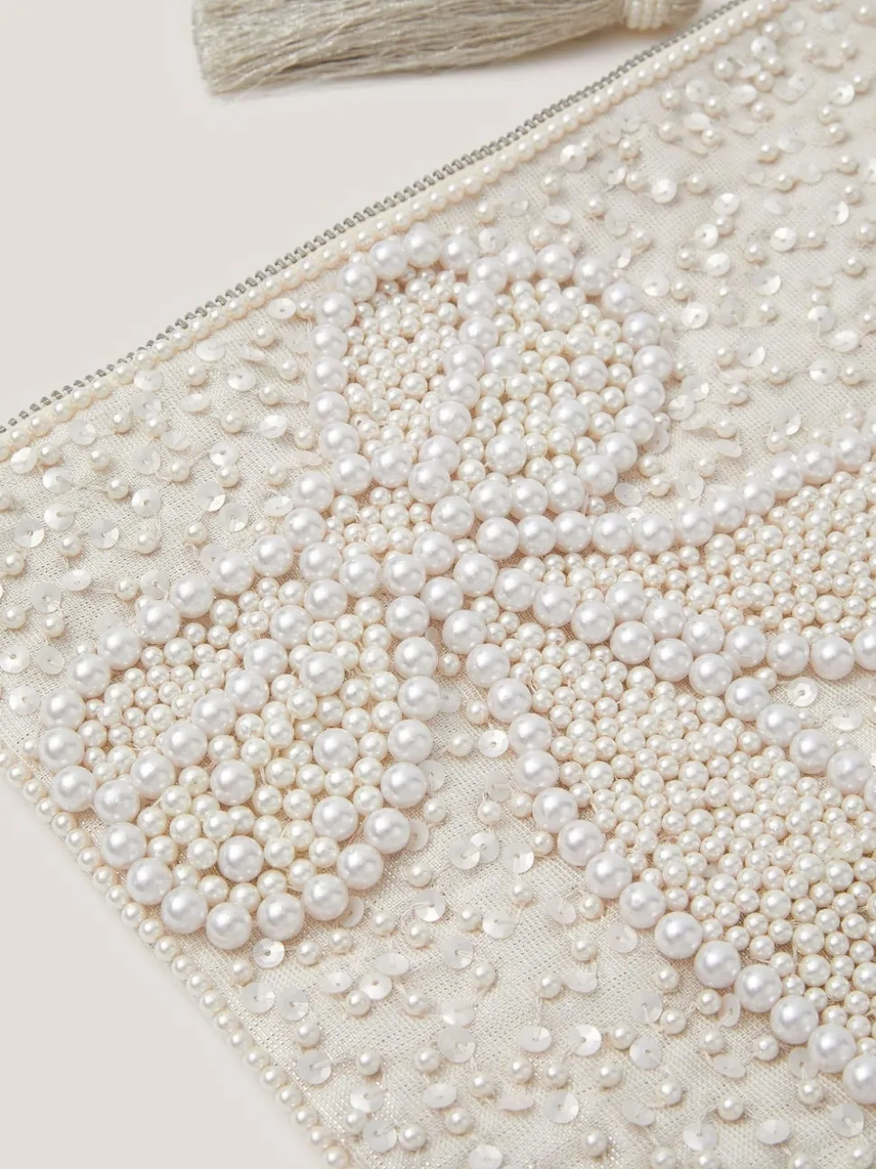 Monsoon Cream Audra Beaded Bow Pouch