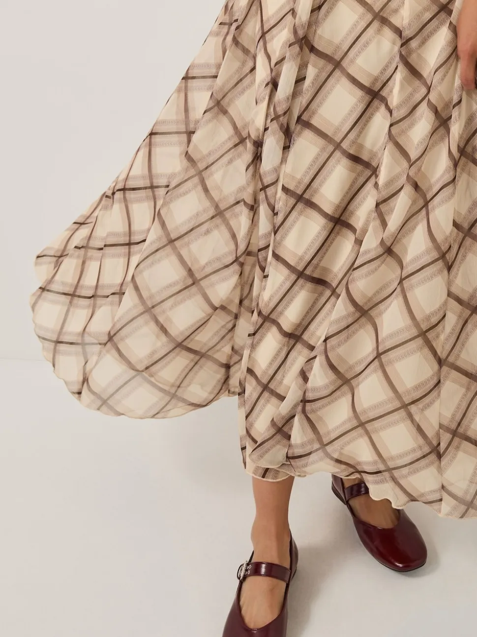 Monsoon Cream Chelsea Check Print Midi Skirt