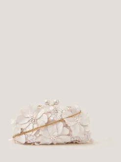 Monsoon Cream Suvi Flower Embellished Clutch Bag