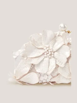 Monsoon Cream Suvi Flower Embellished Clutch Bag