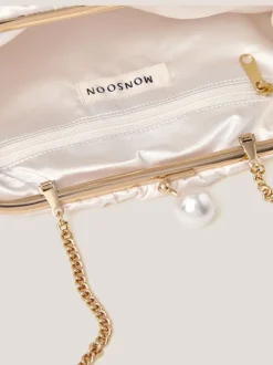 Monsoon Cream Suvi Flower Embellished Clutch Bag