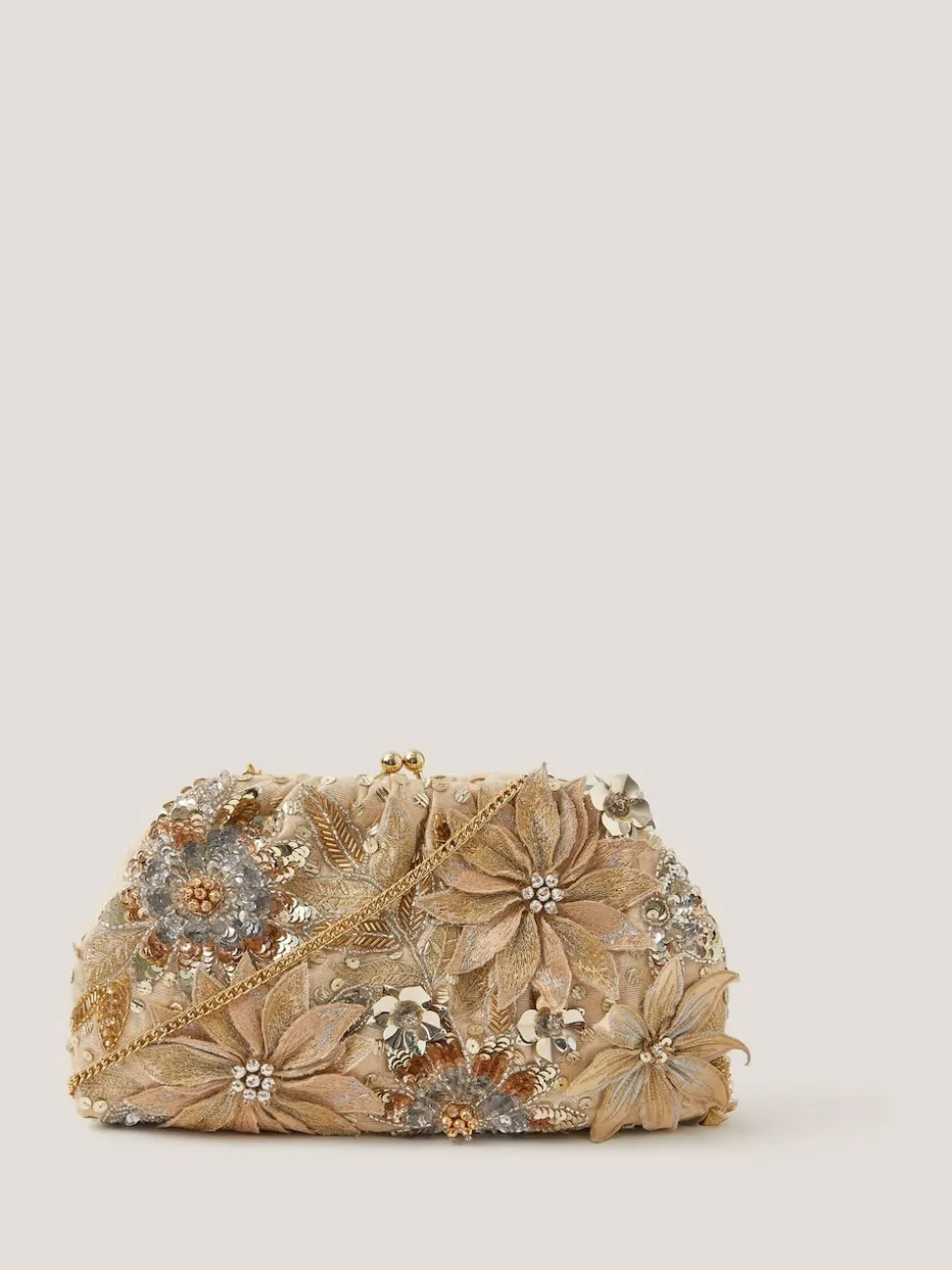 Monsoon Gold Bloom Floral Embellished Clutch Bag