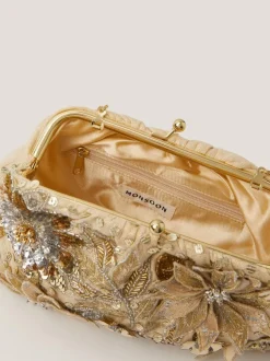 Monsoon Gold Bloom Floral Embellished Clutch Bag