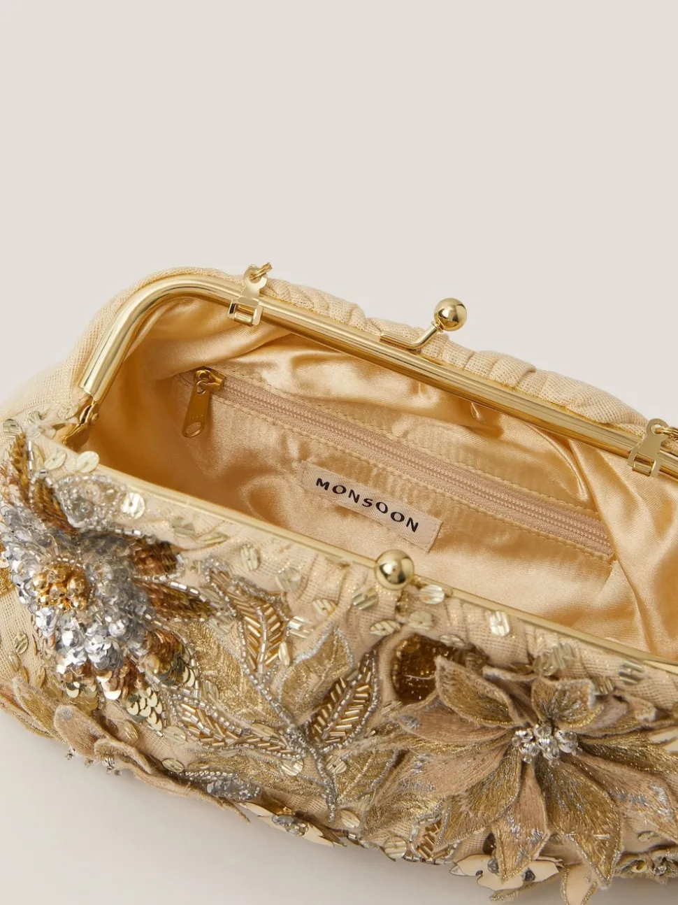 Monsoon Gold Bloom Floral Embellished Clutch Bag