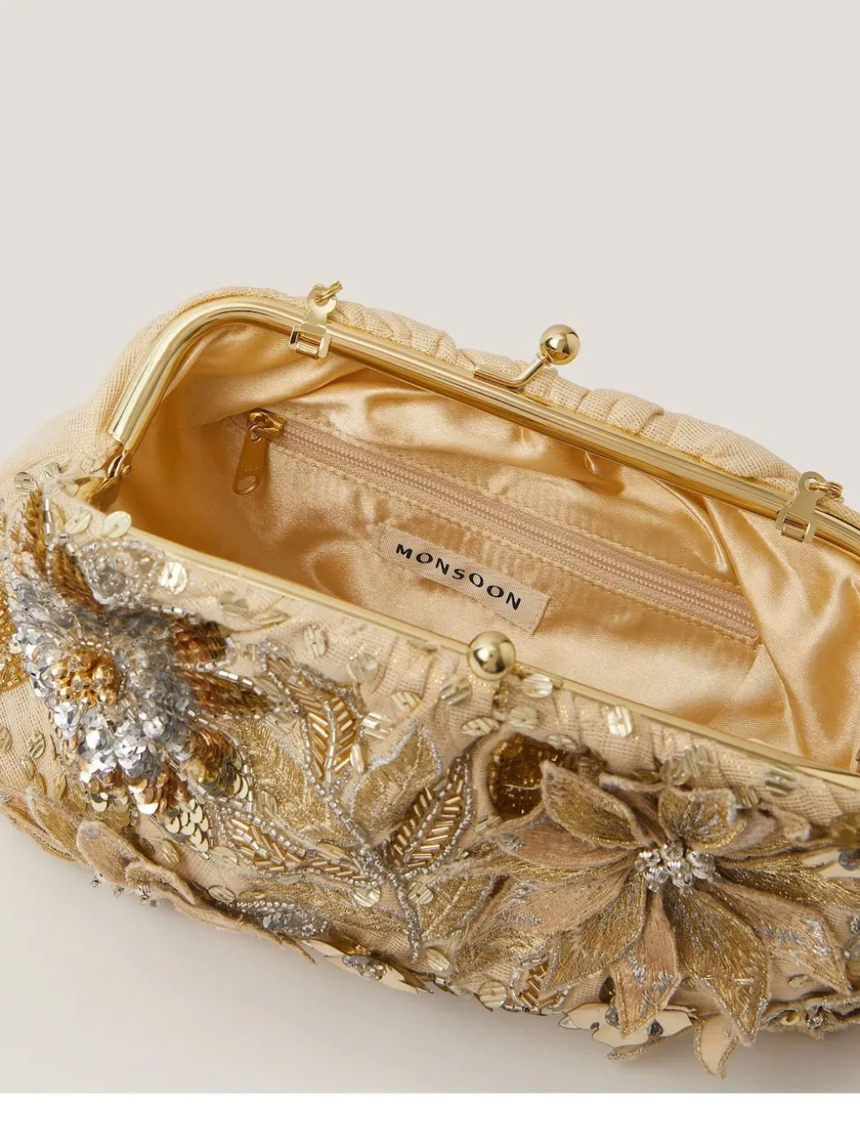 Monsoon Gold Bloom Floral Embellished Clutch Bag