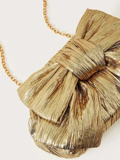 Monsoon Gold Tone Oversized Bow Metallic Bag