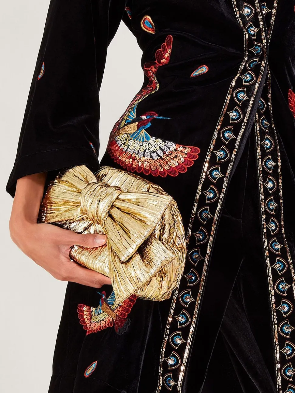 Monsoon Gold Tone Oversized Bow Metallic Bag