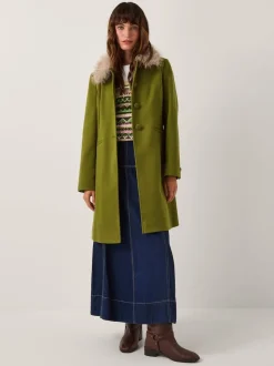 Monsoon Green Beatrice Faux Fur Collar Coat