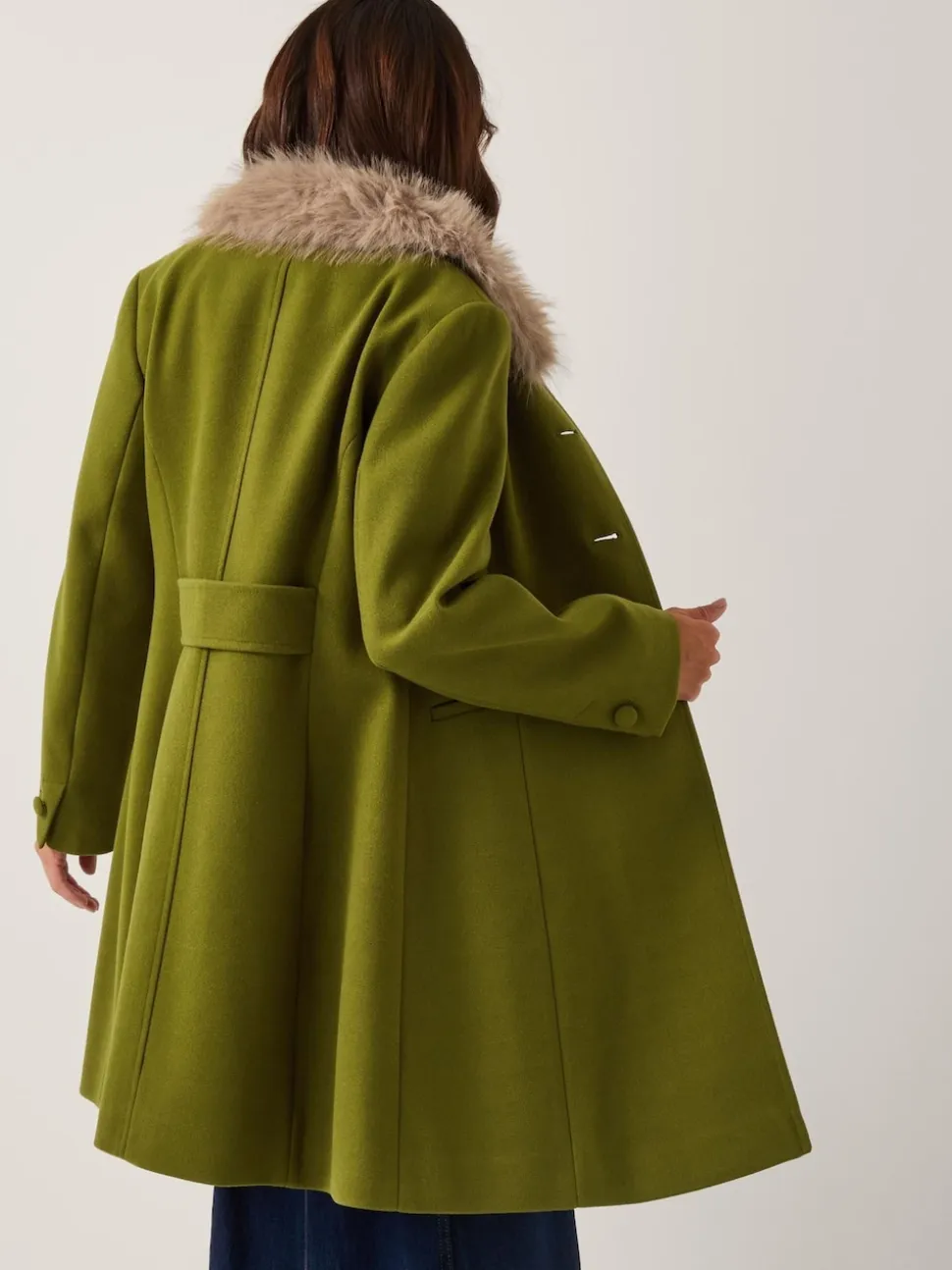 Monsoon Green Beatrice Faux Fur Collar Coat