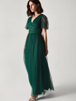 Monsoon Green Emily Short Sleeve Tulle Bridesmaid Dress
