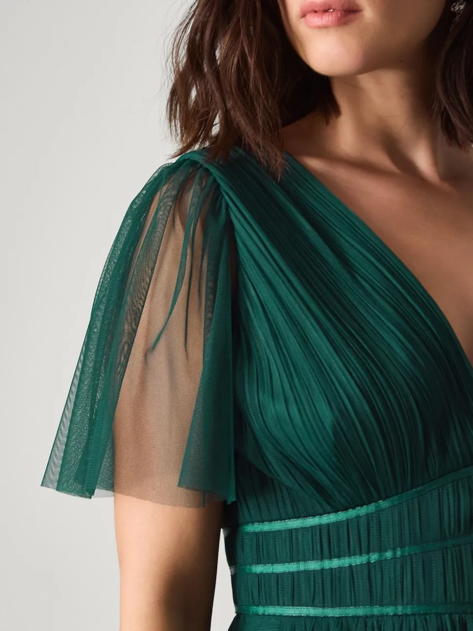 Monsoon Green Emily Short Sleeve Tulle Bridesmaid Dress