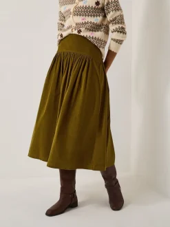 Monsoon Green Jenny Corduroy Midi Skirt