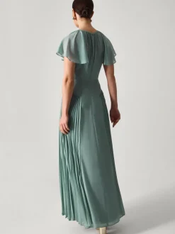 Monsoon Green Madison Flutter Sleeve Pleated Bridesmaid Dress
