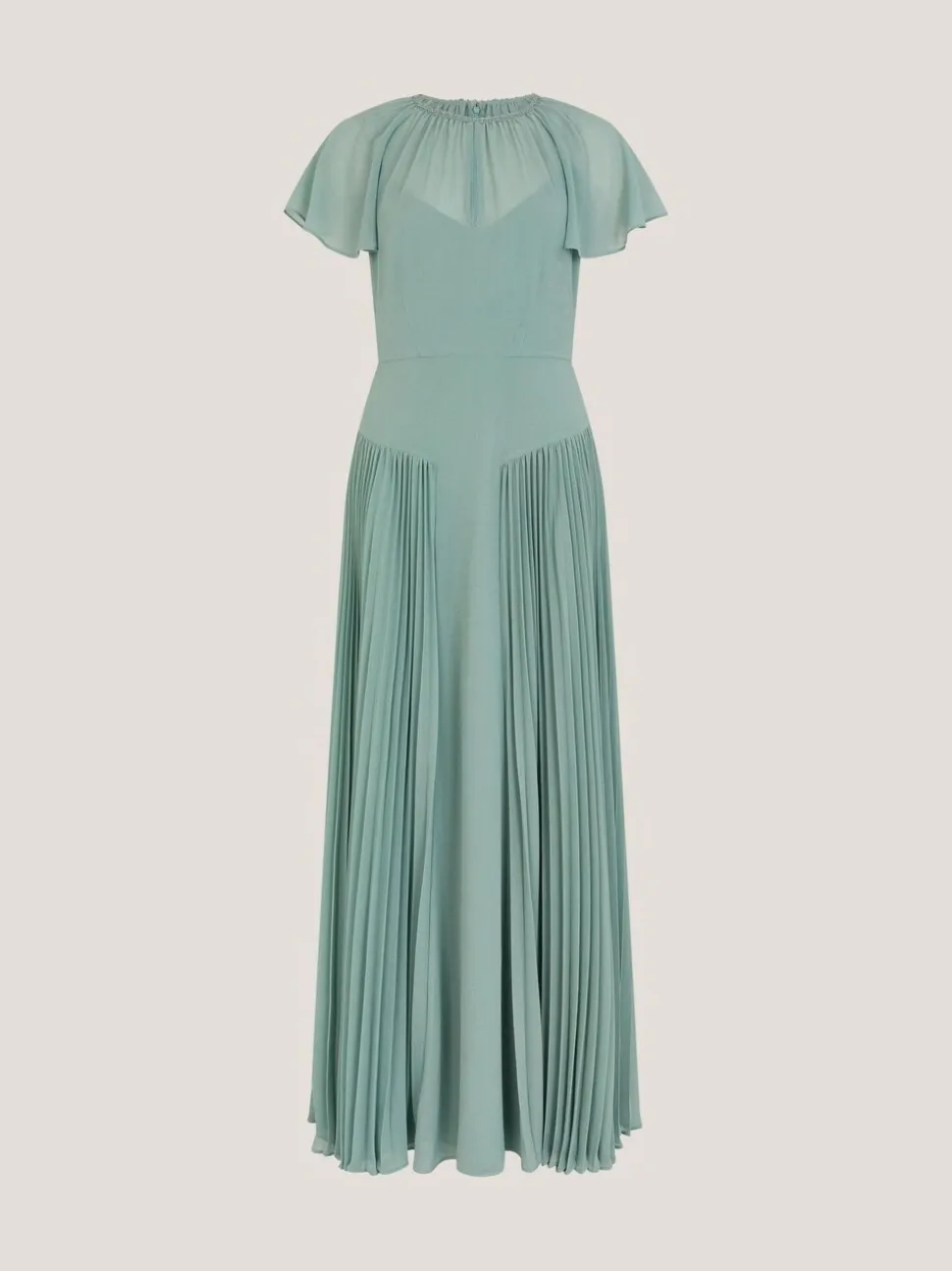 Monsoon Green Madison Flutter Sleeve Pleated Bridesmaid Dress