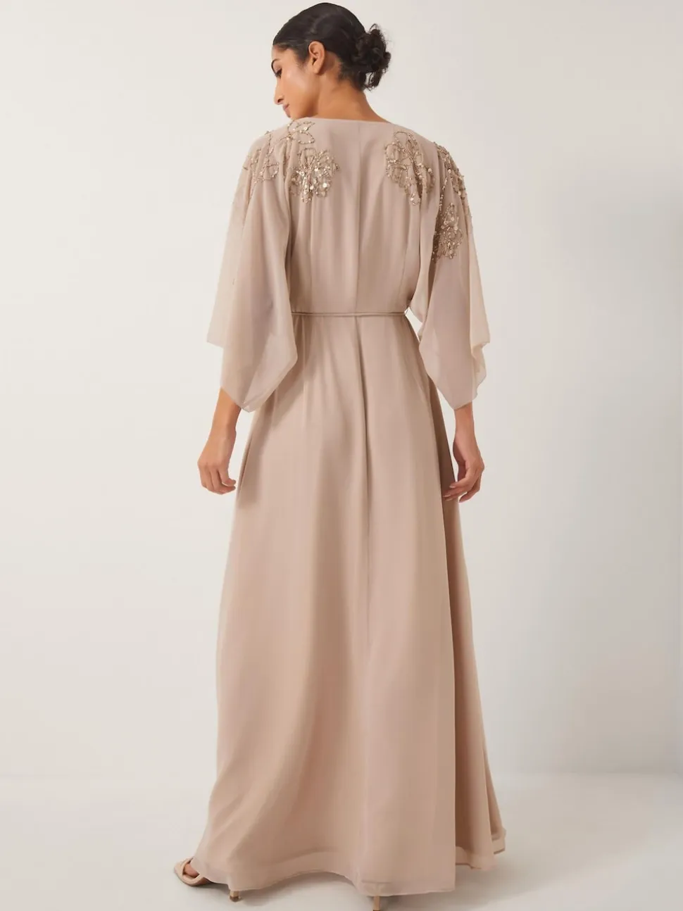 Monsoon Nude Skyla Floral Print Embellished Maxi Wrap Dress