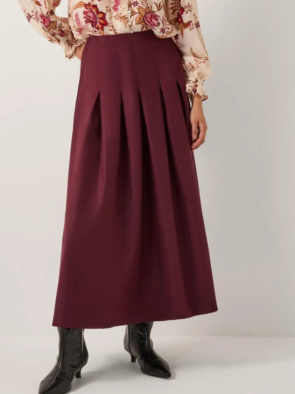 Monsoon Purple Dani Pleat Midi Skirt
