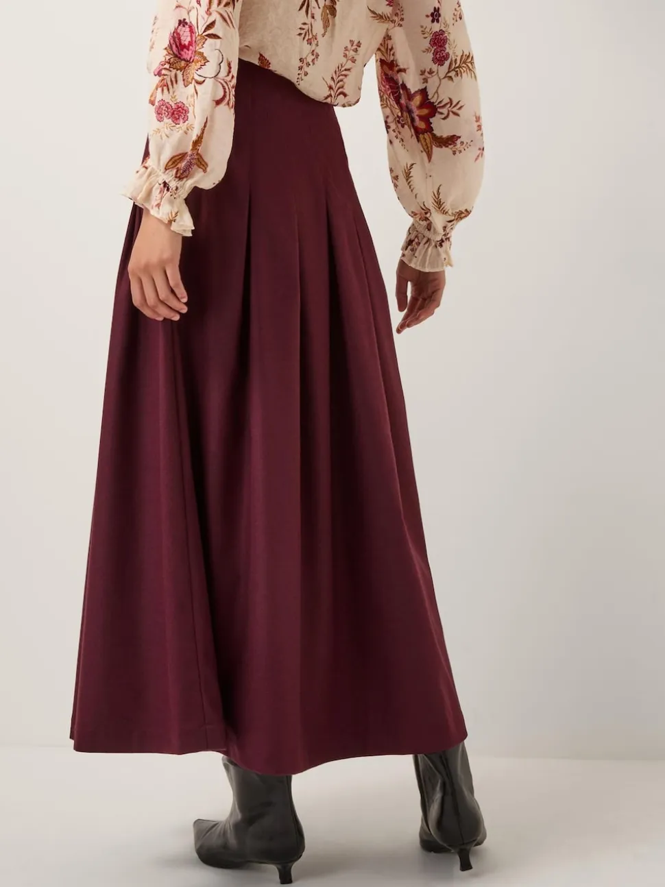 Monsoon Purple Dani Pleat Midi Skirt