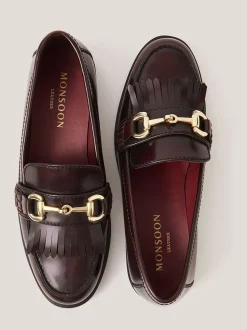 Monsoon Red Britt Fringe Leather Loafers