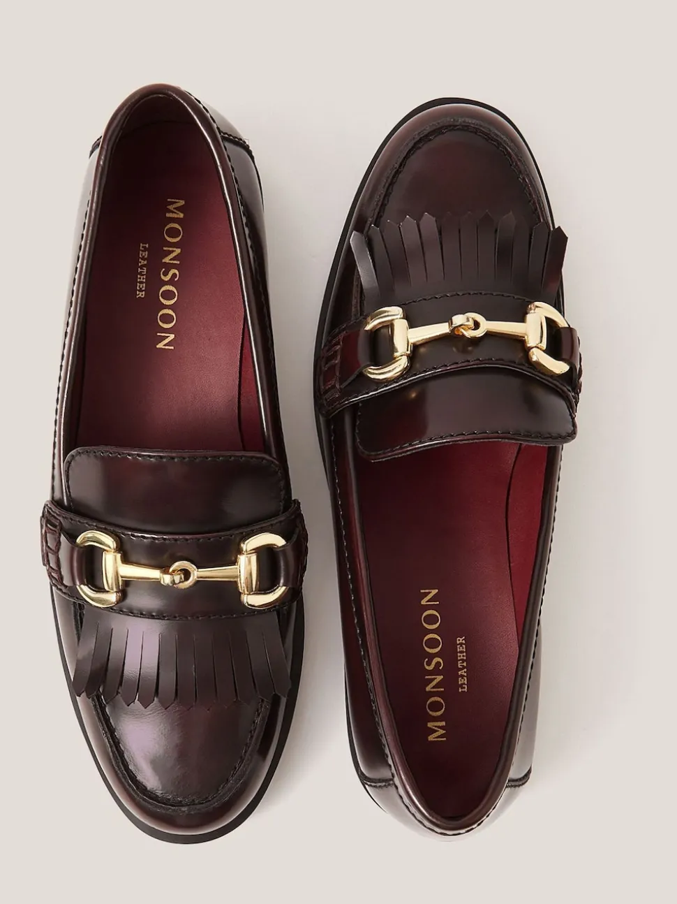 Monsoon Red Britt Fringe Leather Loafers