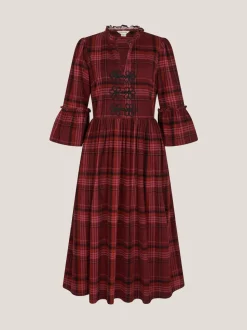 Monsoon Red Charly Check Corduroy Midi Dress