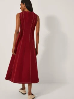 Monsoon Red Hope Sleeveless A-Line Denim Midi Dress