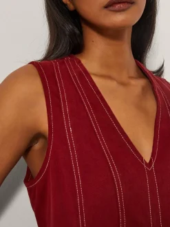 Monsoon Red Hope Sleeveless A-Line Denim Midi Dress