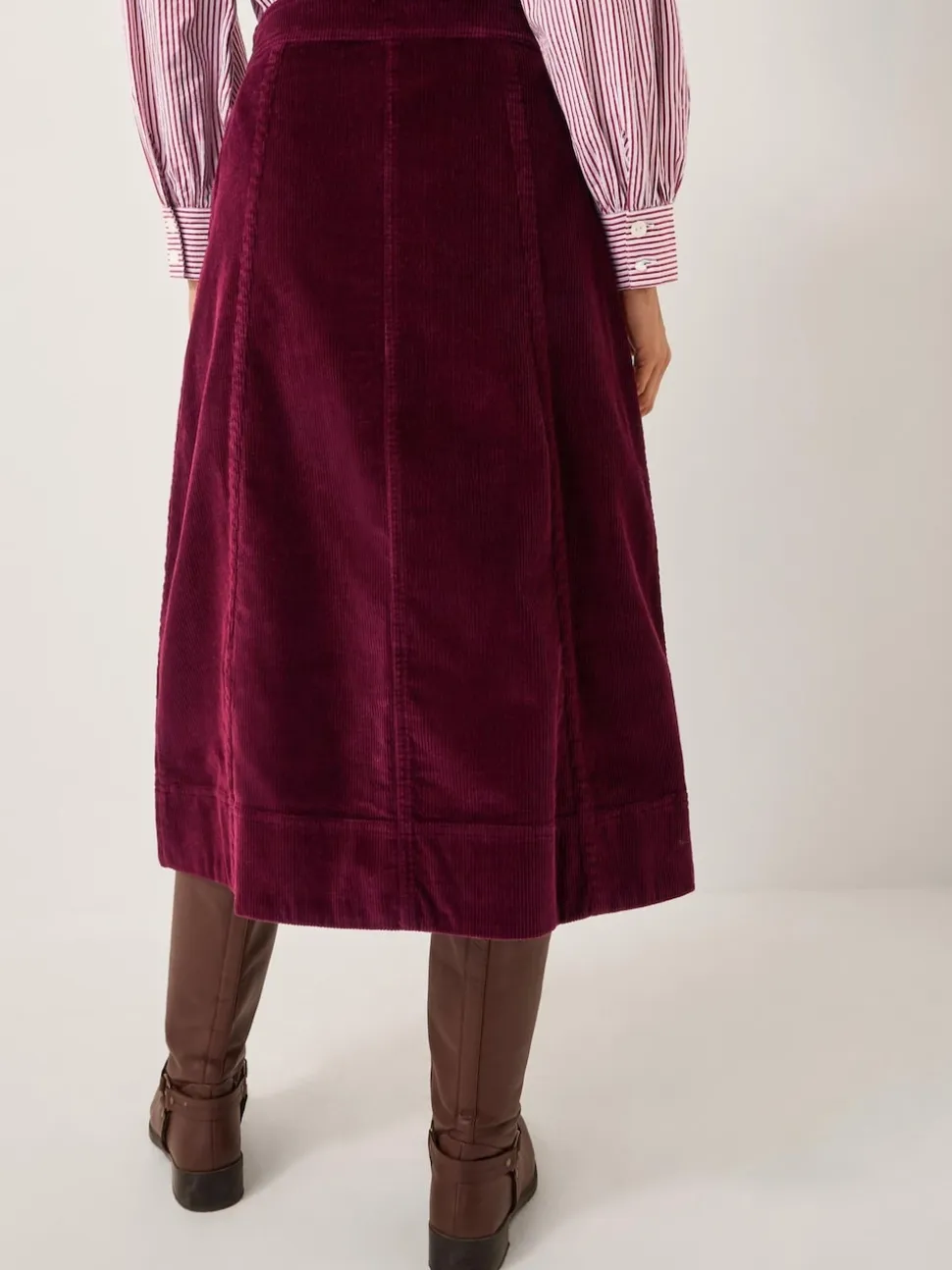 Monsoon Red Jamie Button Corduroy Midi Skirt