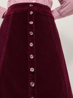 Monsoon Red Jamie Button Corduroy Midi Skirt