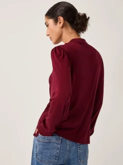 Monsoon Red Jayne Ruched Frill Jersey Blouse