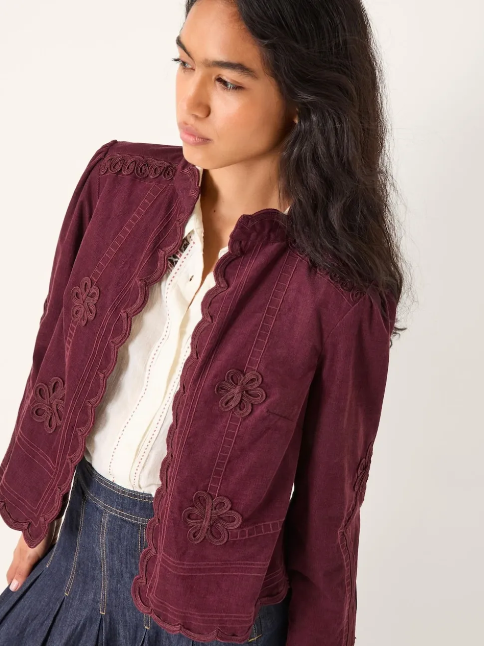 Monsoon Red Jimena Floral Corduroy Jacket